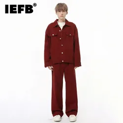 IEFB New Fashion Denim Two-piece Sets Men's Lapel Single Breasted Jackets Loose Straight Wide Leg Male Jeans Male Suit 9C8244