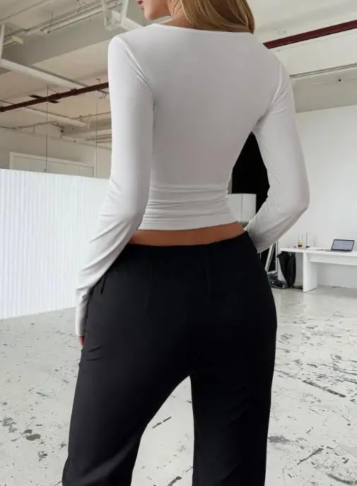 

Autumn 2025 Y2K Hot Girl Lace Splicing Long Sleeve T-Shirt Women's Sexy Low Cut V-Neck Straightened Waist Tight T-Shirt Top
