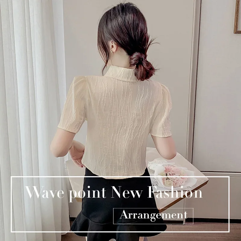 TPJB New Vintage Turndown Collar Short Blouse Women Elegant Chic Retro Buckle Crop Tops Woman National Style Cheongsam Shirts