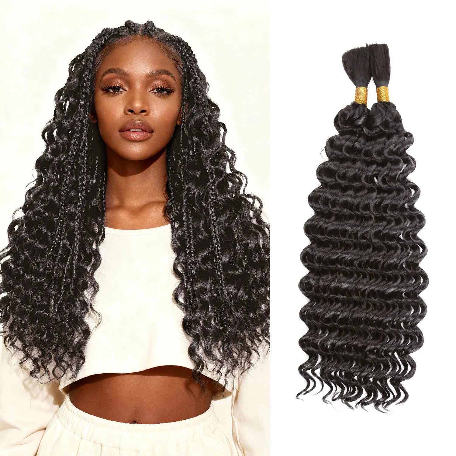 

2 шт./упак. синтетические объемные волосы с глубокими волнами для плетения 160 г без утка глубокая волна для плетения микро искусственных плетеных волос для косички в стиле бохо