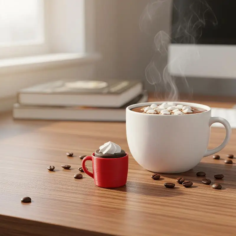 Novelty 3D Printed Clicker Keychain 1Pcs Vivid Hot Chocolate Cup Food Shape Pendant Lightweight Bag Accessory for Birthday Gift