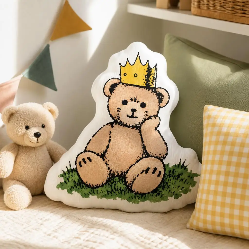 Bncmap Teddy Bear King Crown Royalty Cushion Irregular Stuffed Throw Pillow Home Decor Gift Sofa Bed