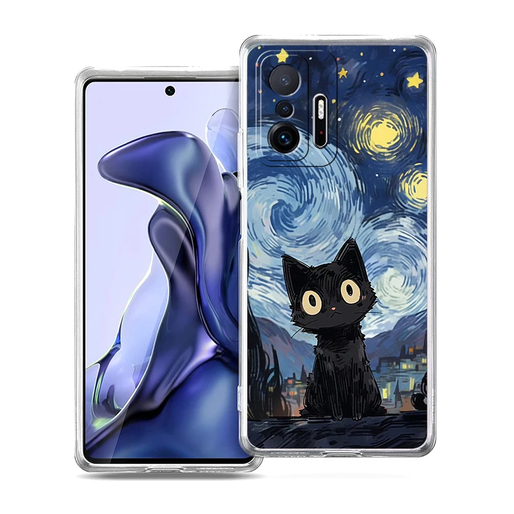 Artistic Black Cat Starry Night Phone Case For Xiaomi Mi Poco X6 X5 NFC X3 F6 F5 Pro F4 F3 15 14T 14 13T 12T 12 13 Lite 11 Cover