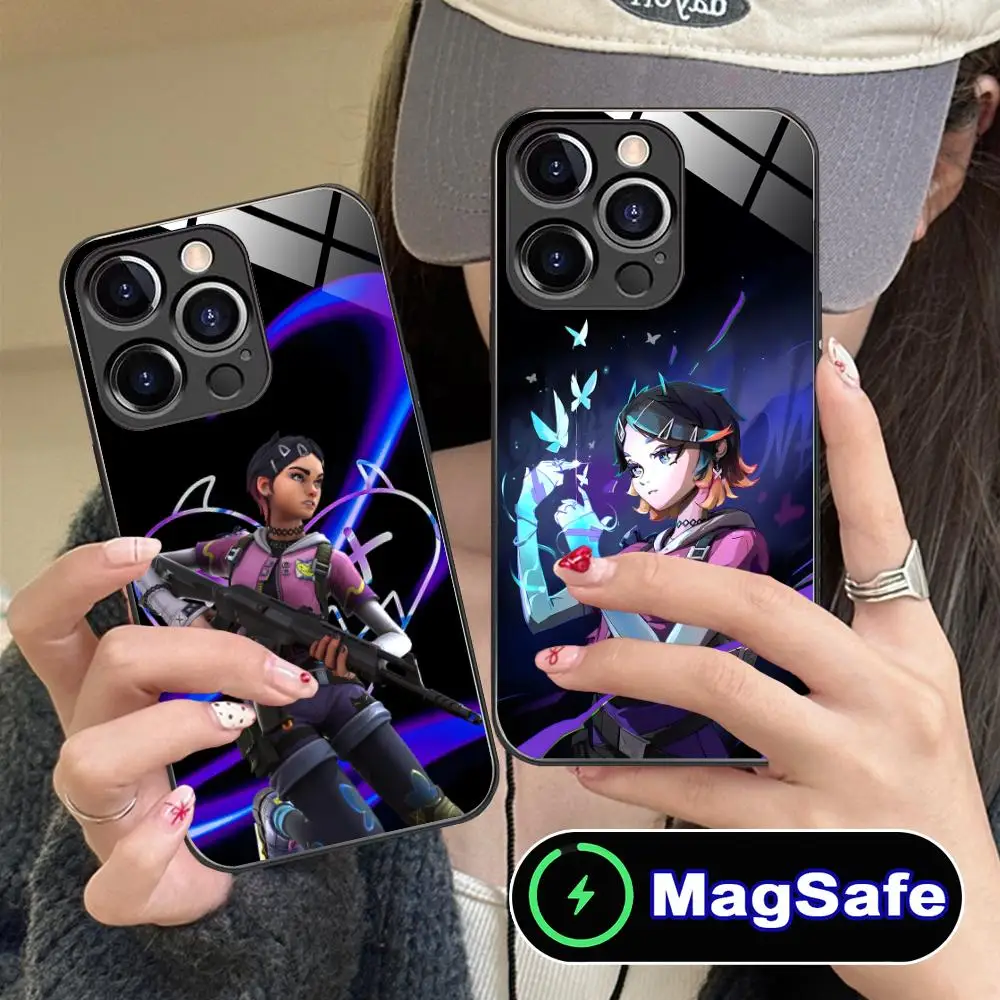 

Чехол для мобильного телефона Valorant Clove для iPhone 16, 15, 14, 13, 12, 11 Pro Max Plus Mini MagSafe, стеклянный цвет, защитный красивый чехол