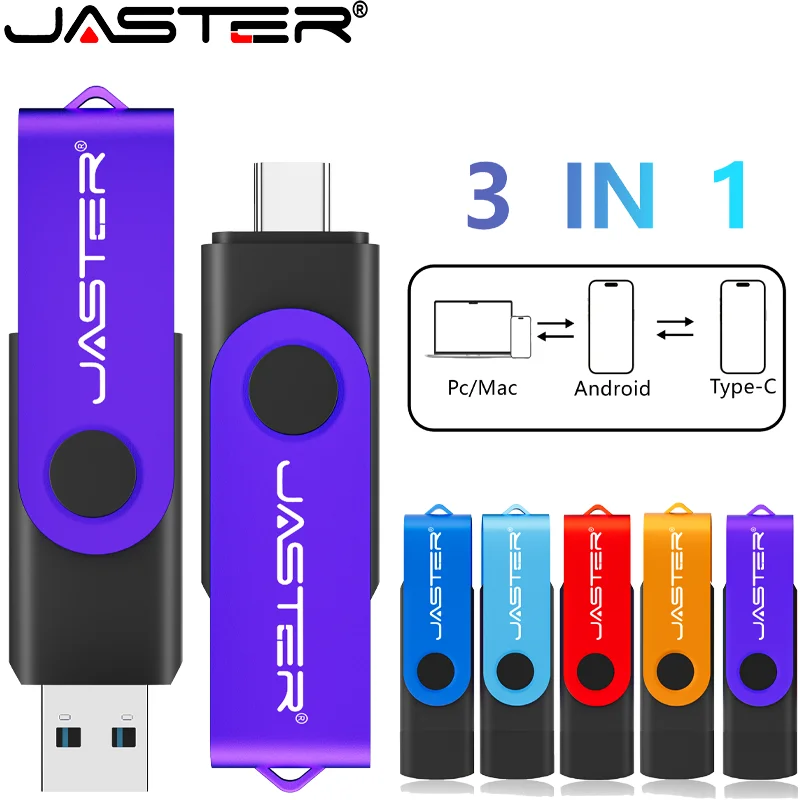 

JASTER TYPE-C USB Flash Drive 128GB 64GB High Speed Metal USB Stick Pen Drive 8G 16G 2 in 1 Memory Stick Black Green Pendrive 4G