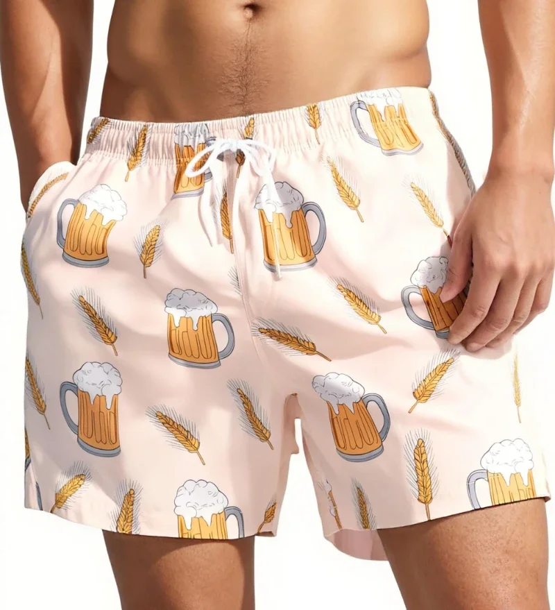 

Men'S Beach Shorts Summer Loose Quick Drying Drawstring Sports Shorts Beer Printed Casual Shorts Outdoor Fitness Y2k Men Shorts