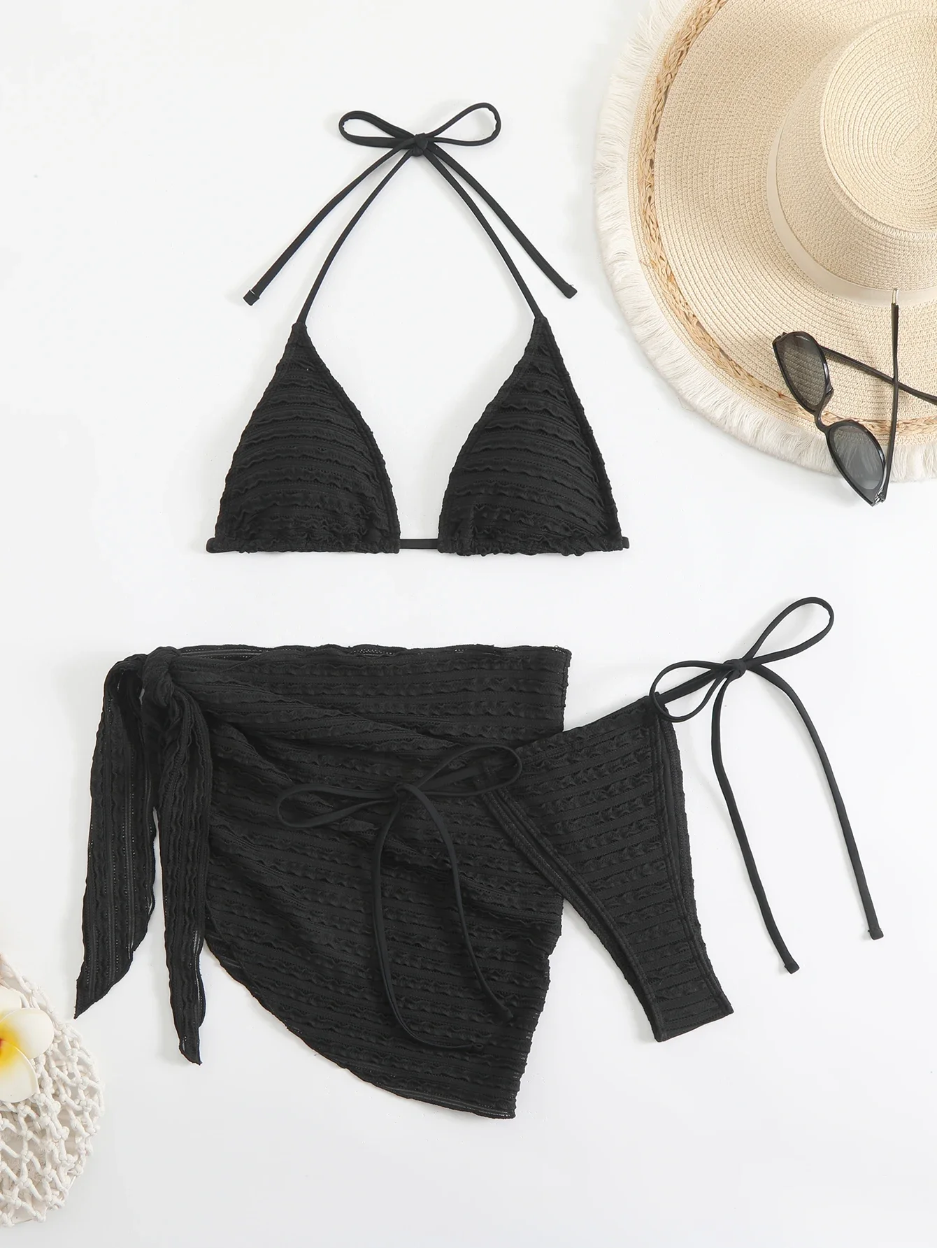 3 pezzi triangolo string bikini 2025 donna halter costume da bagno solido sexy imbottito costumi da bagno bagnanti femminili costume da bagno costume da bagno