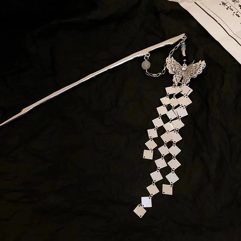 2 قطعة دبوس الشعر المرأة العتيقة الفضة فراشة شرابة الشعر عصا خمر النمط الصيني المعادن مجوهرات إكسسوارات الشعر دبابيس الشعر #2