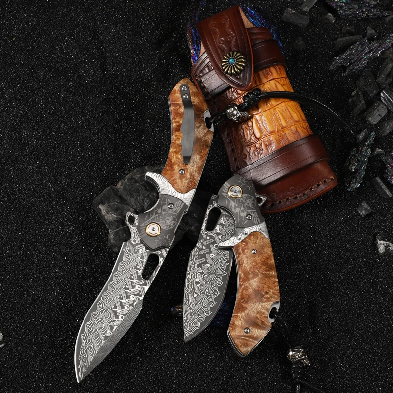 VG10 Damascus Steel pocket knife White Shadow Wood handle ball bearing knife Camping Hunting Survival outdoor EDC folding knife