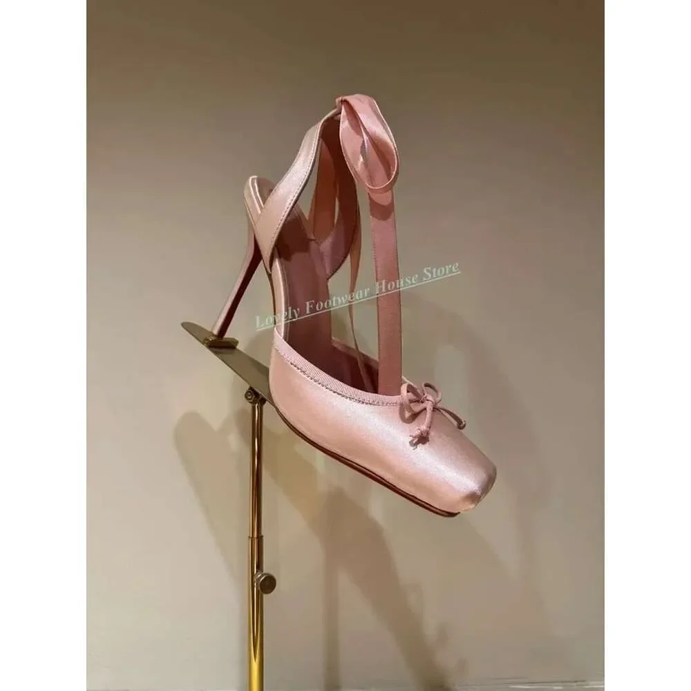 

Graceful Woman Thin High Heel Ballet Dancing Female Lace Up Square Toe Comfortable Summer Party Sandal Shoes