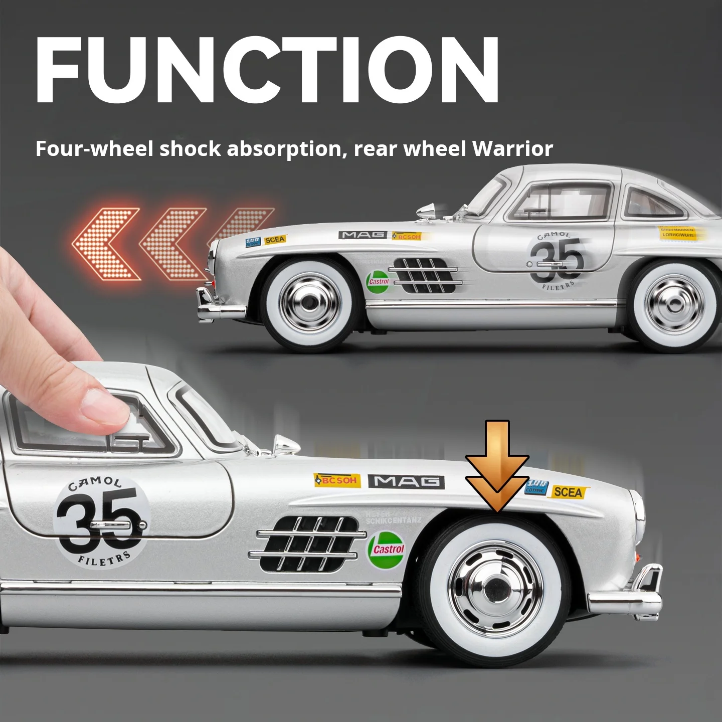 1:18 Mercedes 300SL Striped Edition Alloy Car Model Vintage Classic Sport Car Exquisite Paint Collectible Figurine Brithday Gift