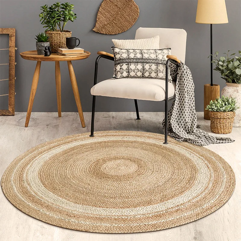 

Living Room Carpet Natural Jute Hand Woven Home Decoration Breathable Bedroom Rug Modern Minimalism Wear Resistant Durable Mat