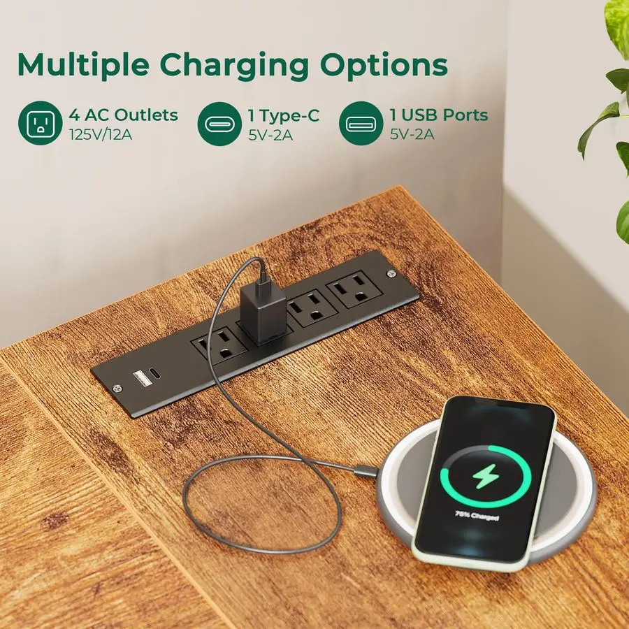 L Shaped Office Desk with Power Outlets, 47 Inch Computer Desk with 3 Drawers, Shelves, for Gaming, Corner Work, Home Office, St