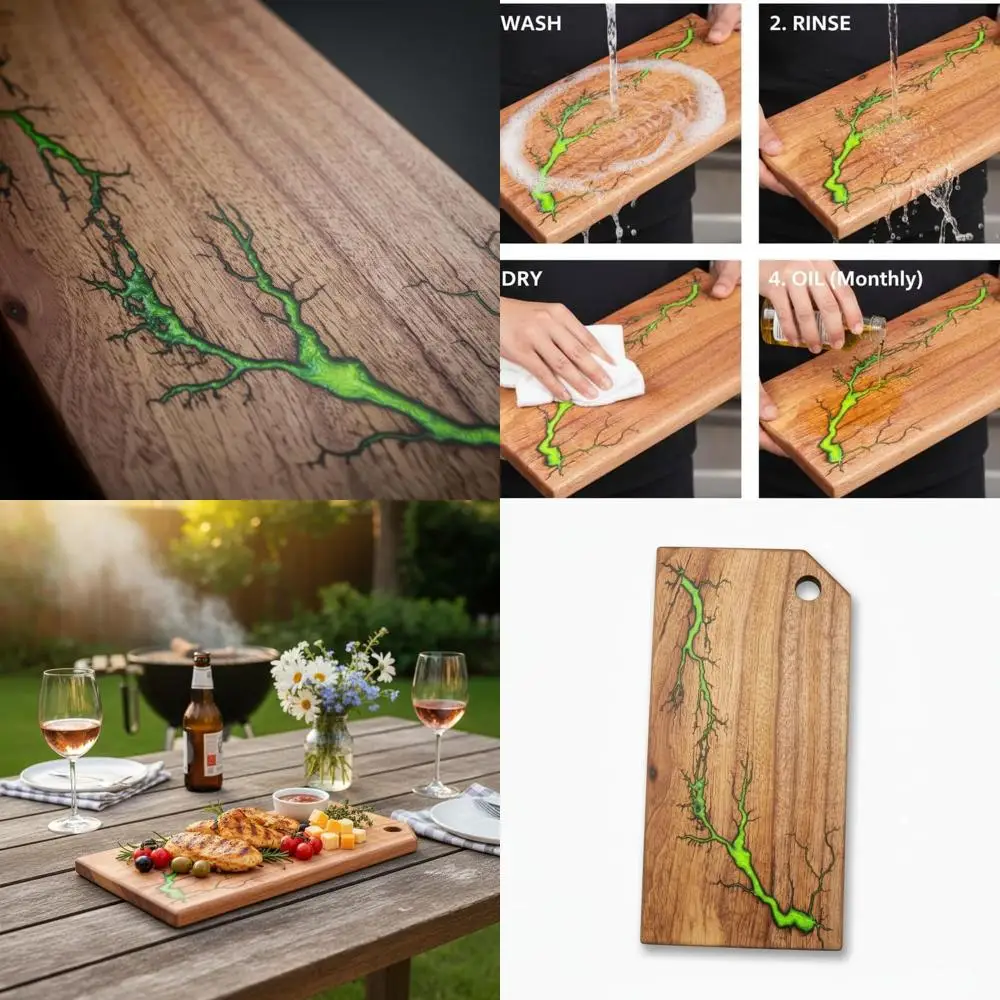 

16x8 Green Acacia Fractal Charcuterie Board - Elegant Serving and Cutting Tray for Festive Gatherings