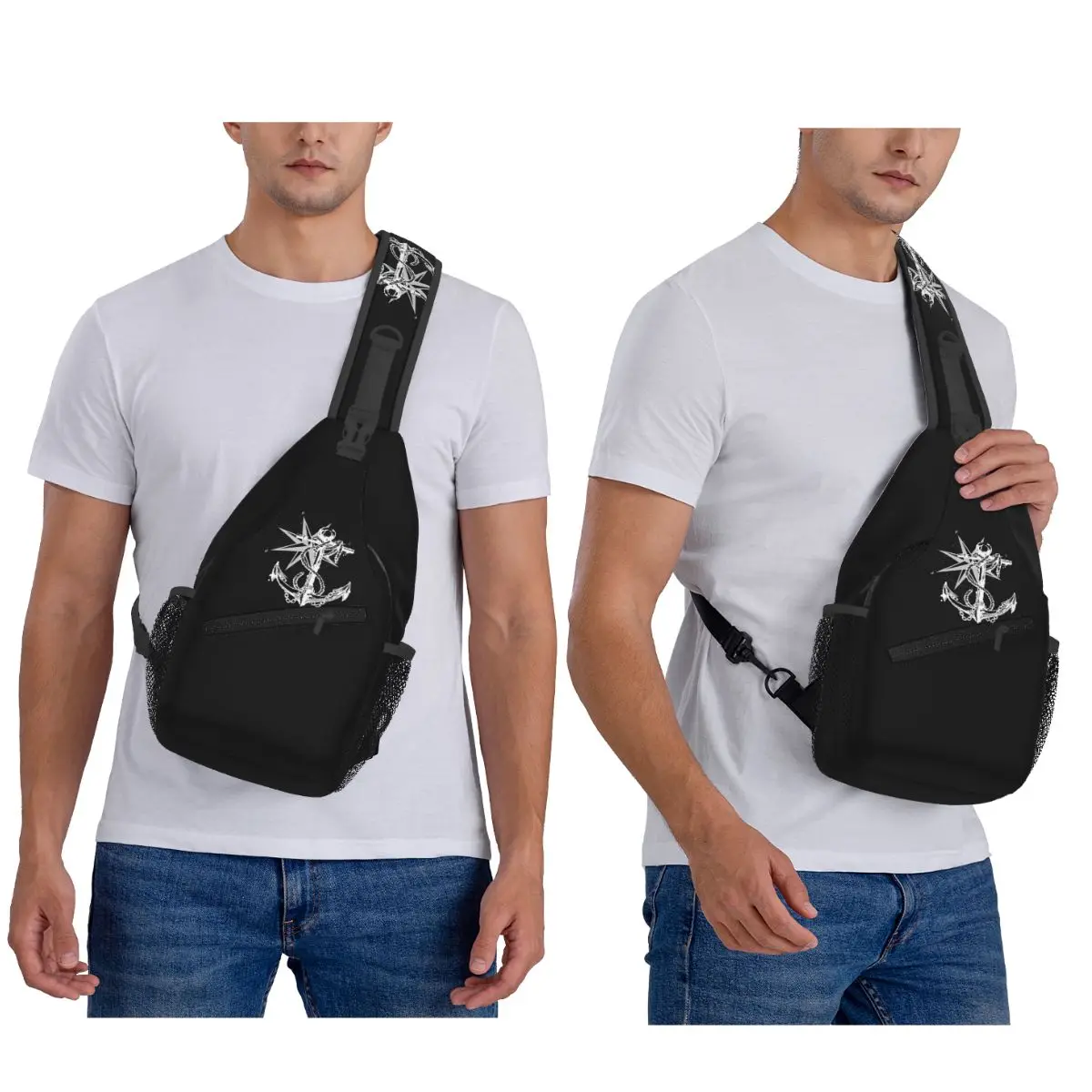 بحري البوصلة الكابتن مرساة قارب حقيبة صدر للرجال الرجال الرافعة Crossbody على ظهره حقيبة صدر للرجال السفر المشي لمسافات طويلة Daypack حقيبة كتف #5