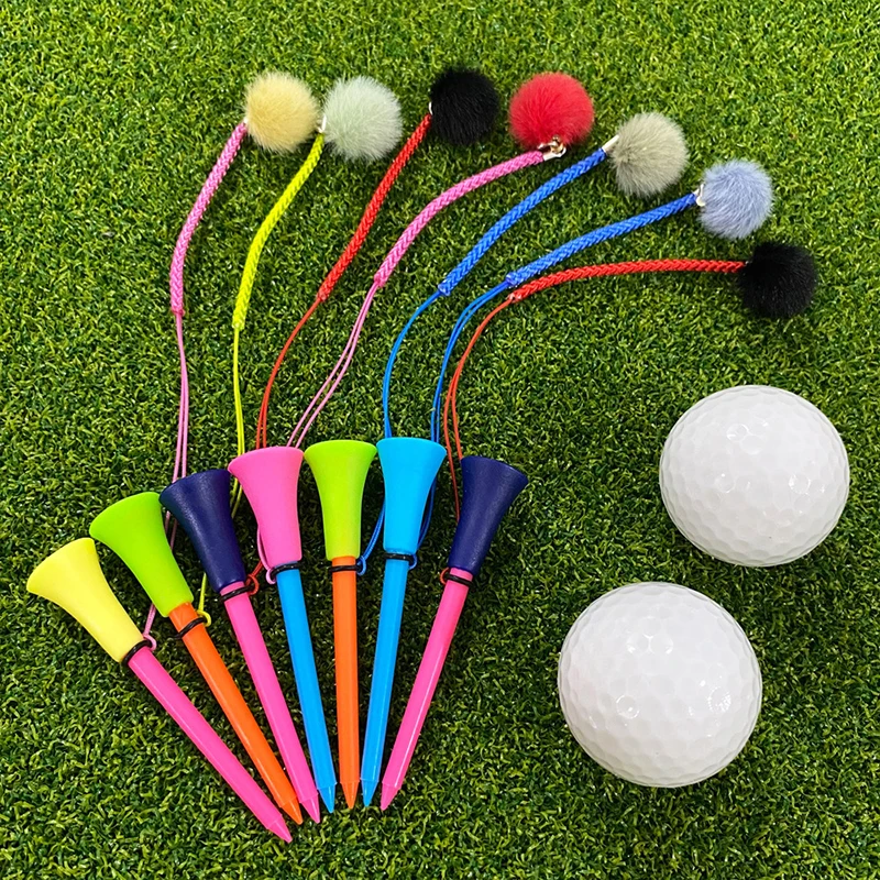 1Pc Golf Rubber Tees With Imitation Mink Fur Plush Balls&Handmade Rope Prevent Loss Different Colors Golf Ball Holder