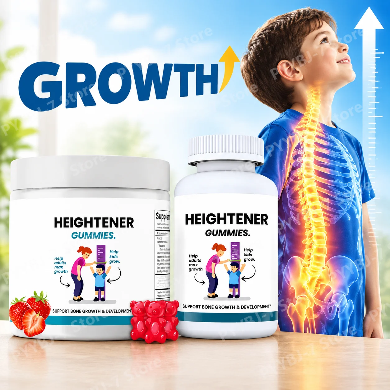 Kids Height Growth Gummies Strong Bones & Immune Calcium Vitamin D3 Zinc Magnesium Bone Strength Blend for Teens Adults 60Ct