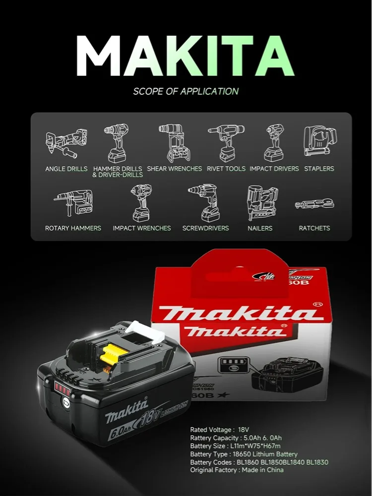 

2026 Lithium-ion Original 18V Makita 6.0Ah Rechargeable Battery Charger and DGA404 DTD173 TWO04G DTW700 High-Quality Power Tool.