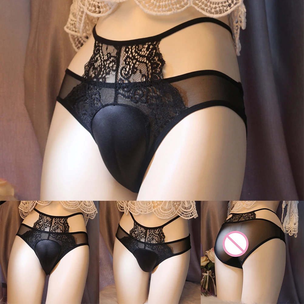 Cross-dresser Camel Toe Briefs Men Hiding Penis Pouch Panties See Through Mesh Underwear Sissy Hollow Out Underpants