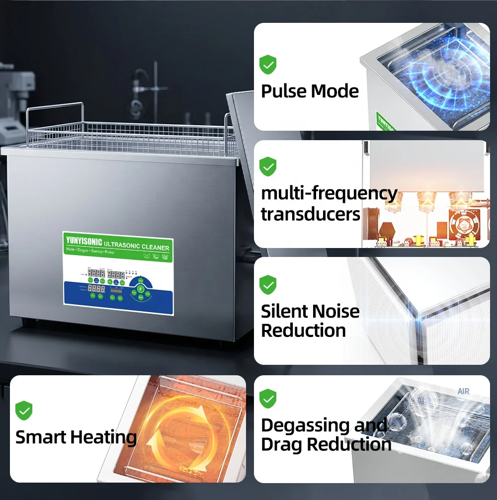 Customized Stainless Ultrasonic Cleaner Low Noise Variable Semiwave Degas Silver Golden Items Ultrasonic Bath Cleaning Equipment