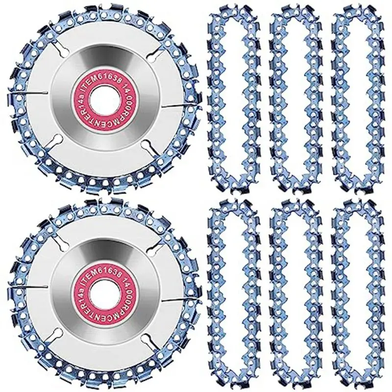 A58Z 1Set 5/8 Inch Wood Carving Chain Disc 4 Inch 22 Teeth Saw Blade Wood Carving Disc with 6 Replacement Saw Chains