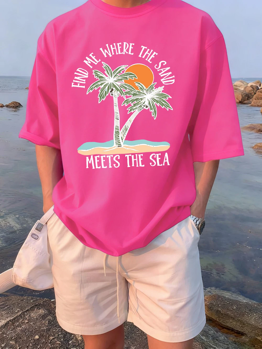 Find Me Where The Sand Meets The Sea Print S-3Xl Man Loose T-Shirts Trendy Summer Tee Sports All-Match Clothes Cotton O-Neck Top