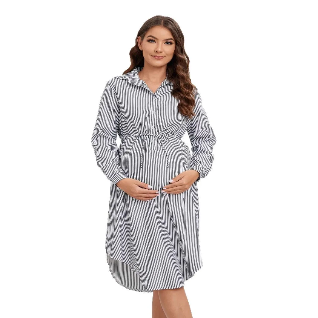 Robe pour femmes enceintes vêtements robes de maternité Photoshoot printemps automne à manches longues maternité rayé chemise vêtements