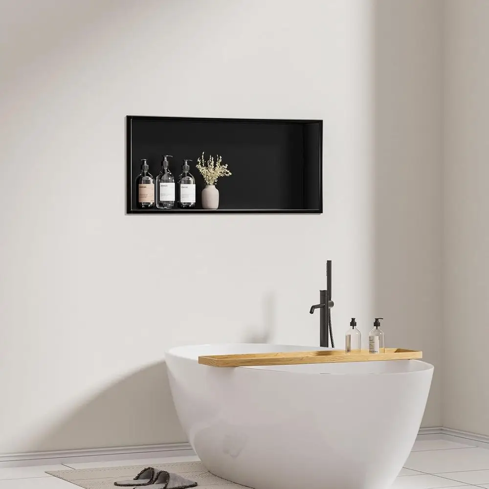 Over-the-Mount Stainless Steel Recessed Shelf, Waterproof for Bathroom & Shower Wall, Black, 24 x 12 x 4