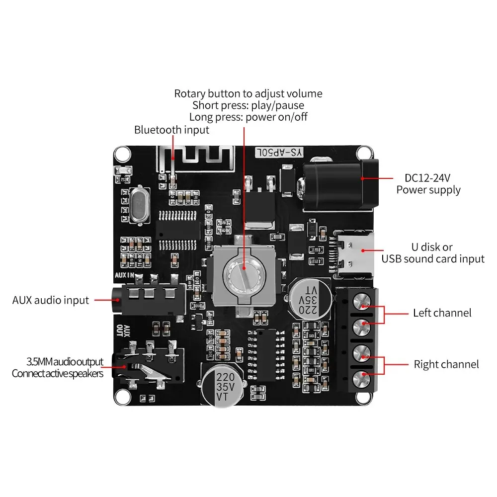 YS-AP50L 50W+50W Mini Digital Stereo Amplifier 50WX2 Speaker Power Amplifier Board Module Bluetooth-compatible 5.0