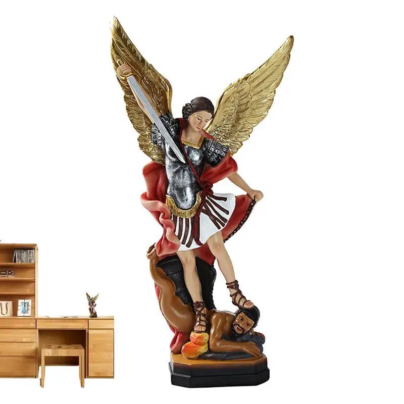 

Archangel Michael Figurine Colored Michael Statue Figurine Archangel Resin Statue Tramples Handicraft Garden & Home Decoration