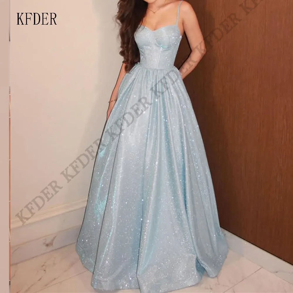 Simple Glitter Long A Line Formal Evening Dress فستان بيكو Shiny Sleeveless Spagetti Prom Party Occation Gown Customized 2026