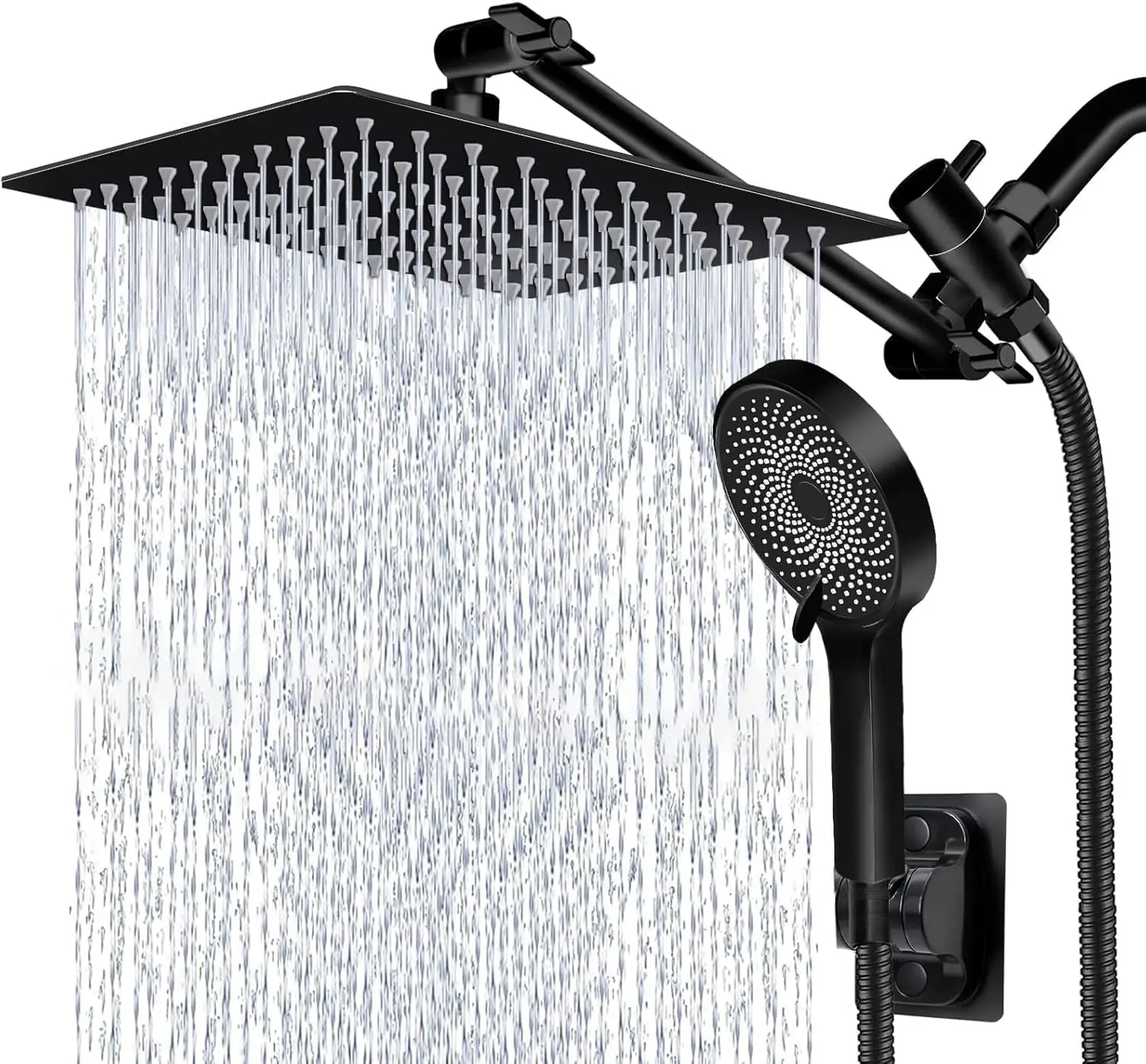 10-Inch High-Pressure Rainfall Shower Head with 11-Inch Adjustable Extension Arm and 5-Setting Handheld Shower, Shower Head