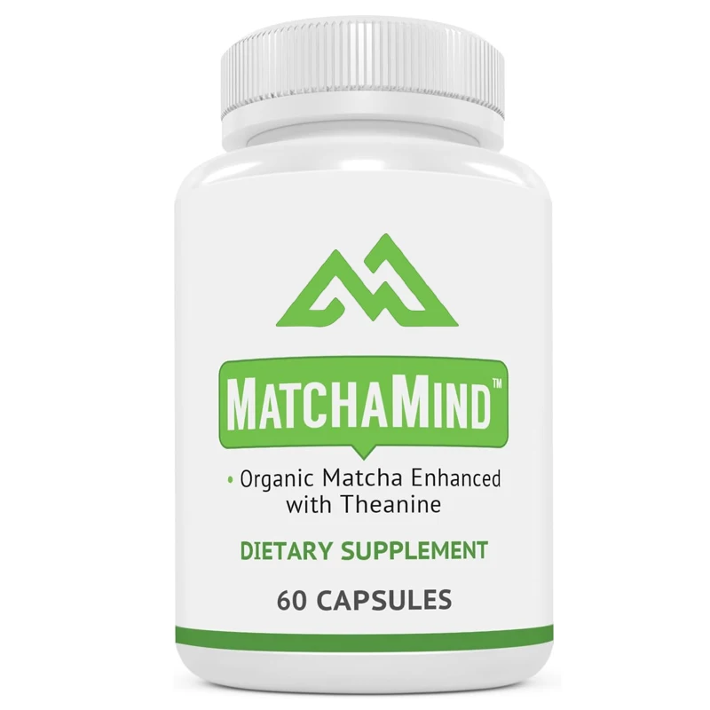 Matcha 60 capsules contain 25mg of natural theanine and caffeine pills, Matcha supplement - vegetarian clear cognitive support