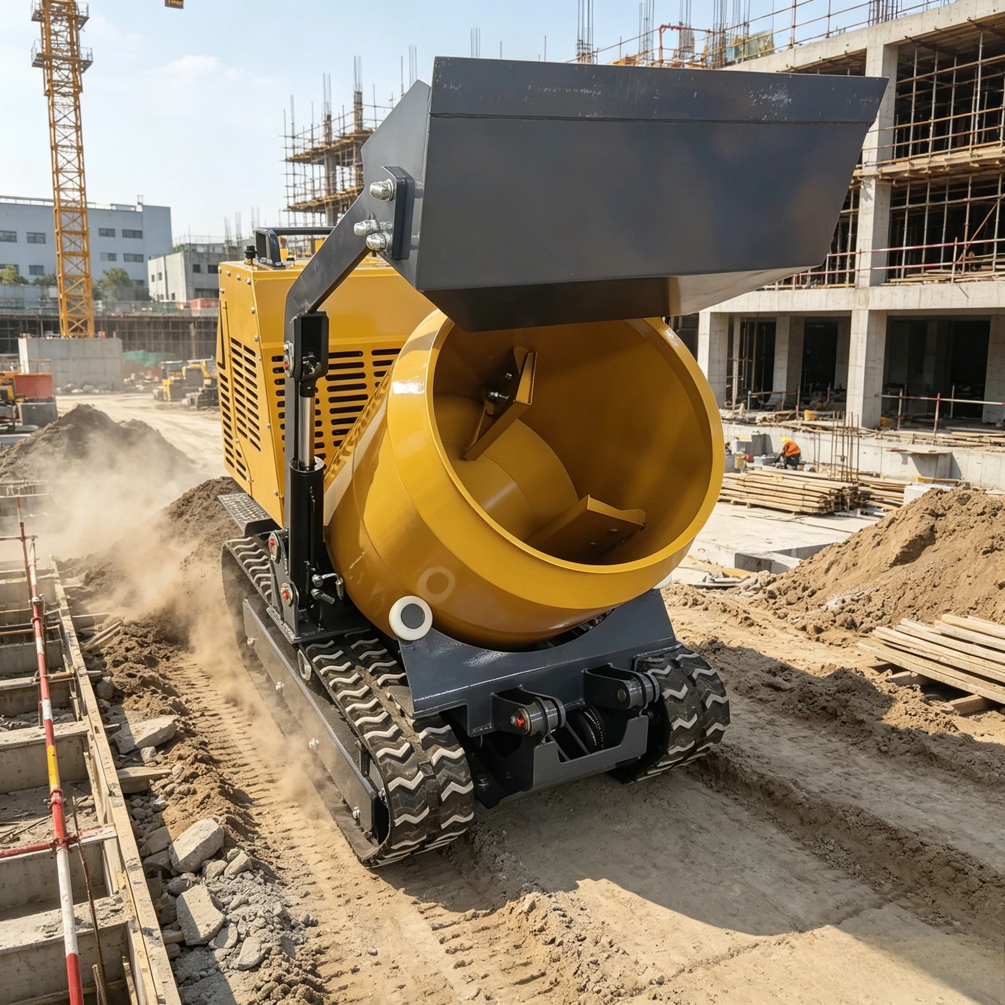 YG Customized New Product Mini Crawler Type Cement Concrete Mixer Self Loading 300L Track 190dm Mini Dumper Mixing Machine