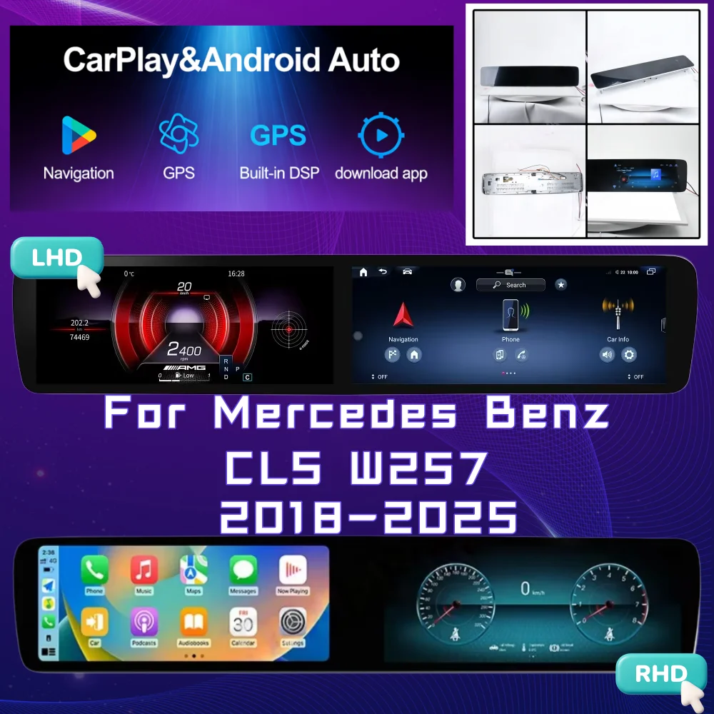 

ЖК-дисплей для Mercedes-Benz CLS 2018-2025 W257, двойная 12,3-дюймовая цифровая приборная панель, CarPlay, автомагнитола, навигация, RHD/LHD