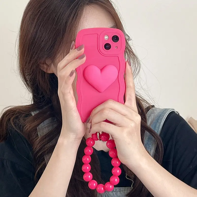 Heart Ring Chain Liquid Silicon Wave Phone Case For Samsung Galaxy A72 A52 A55 A32 A22 A12 A02 4G 5G A7 2018 A14 A04E Soft Cover