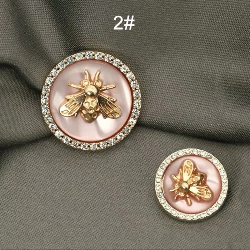 6Pcs Fashion Antique Rhinestone Decor Metal Gold Bee Pink Blue Pearl Buttons For Clothes Coat Cardigan Sweater Sew Needlework