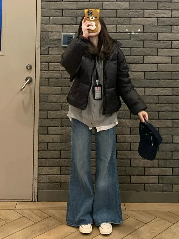 Amerikanische Retro Bell-Bottom-Jeans für Damen, Neu 2025, Niedriger Bund, Locker Geschnitten, Lange Hose, Herbst-Winter, Verschleißfest, Lässige Hose