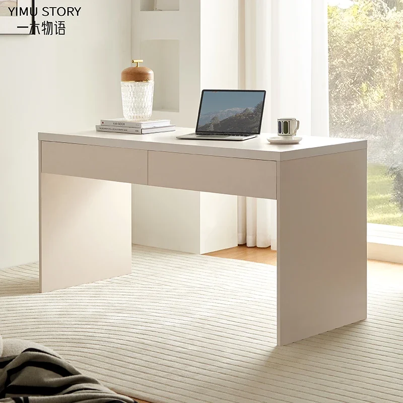 Italian minimalist solid wood desk household simple white office computer desk cream style study bedroom study table