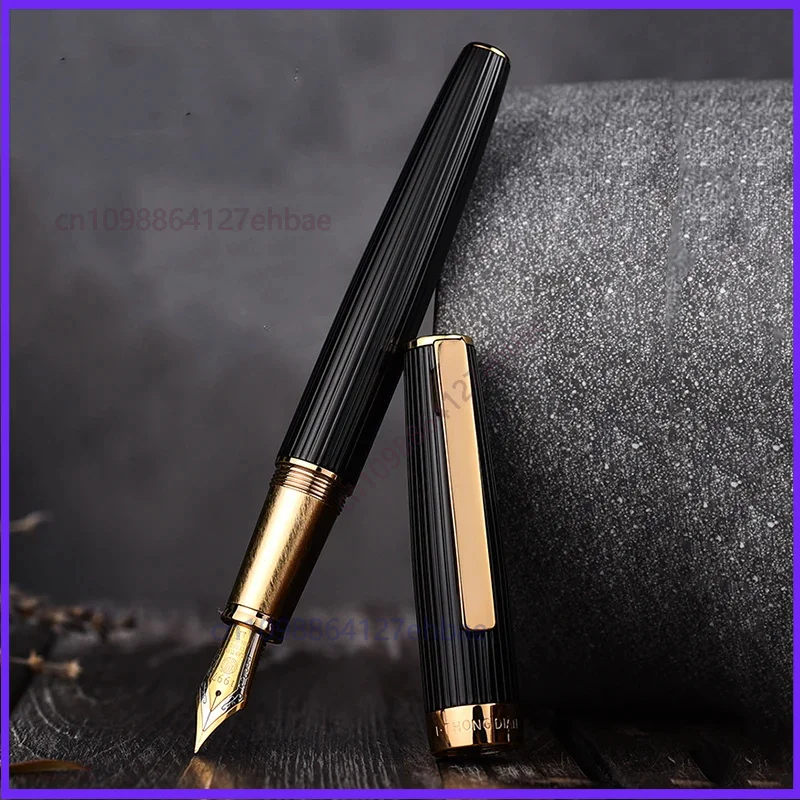 for-hongdian-1845-metal-fountain-pen-black-stainless-steel-fountain-pen-beautiful-stripe-ef-f-nib-office-business-writing