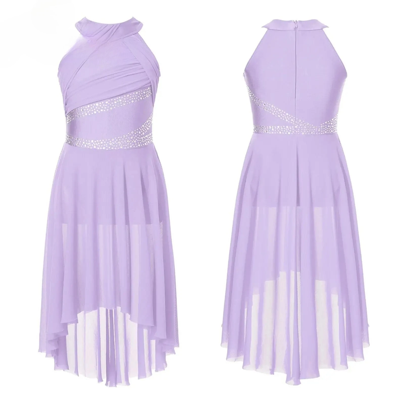 Vestido de Ballet Morado para Niñas, Sin Mangas, Malla, Tul, Moderno, Lírico, Disfraz de Danza, Gimnasia, Patinaje Artístico, Leotardos