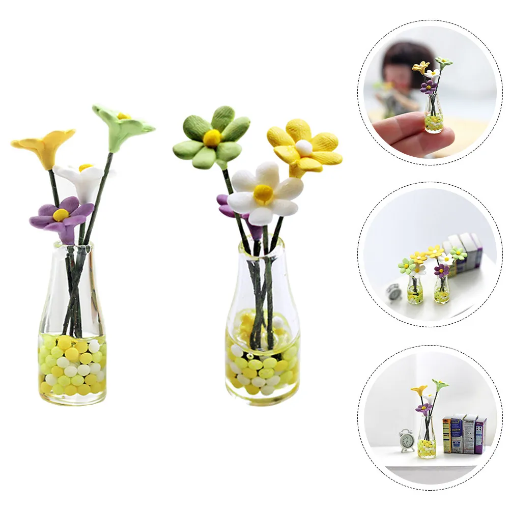 

2Pcs Miniature Flower Pots Small Daisy Arrangement for Dollhouse Decor Micro Landscape Photography Props DIY Home Decor