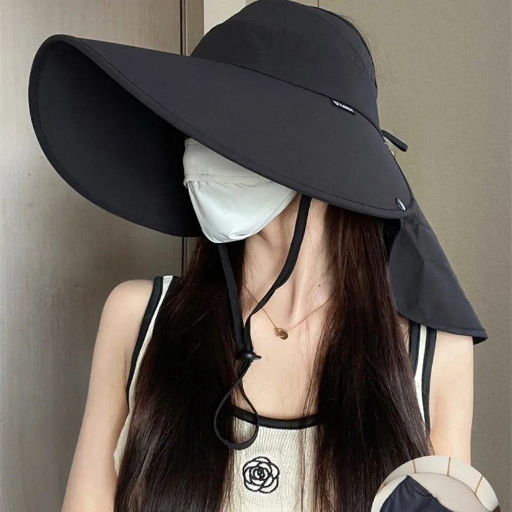 New Wide Brim Sunscreen Cap Foldable with Leaking Ponytail Bucket Hat Breathable Summer Beach Hat Women