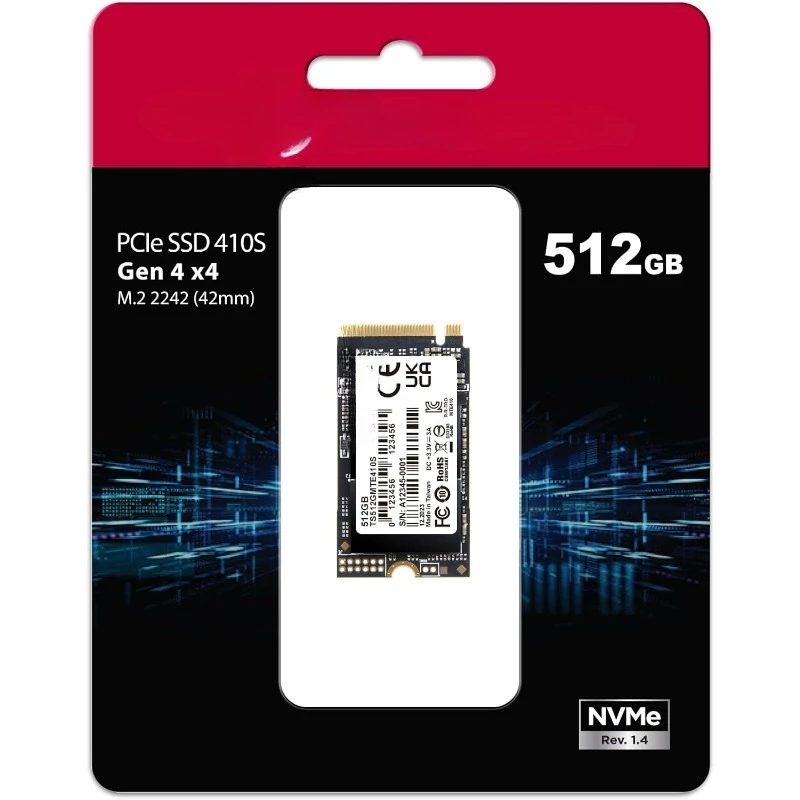 

512GB M.2 2242 PCIe Gen4x4 SSD, Compatible with Ultra-Thin Laptops, Dram-Less Low Power, Up to 5000MB/s, TLC - TS512GMTE410S