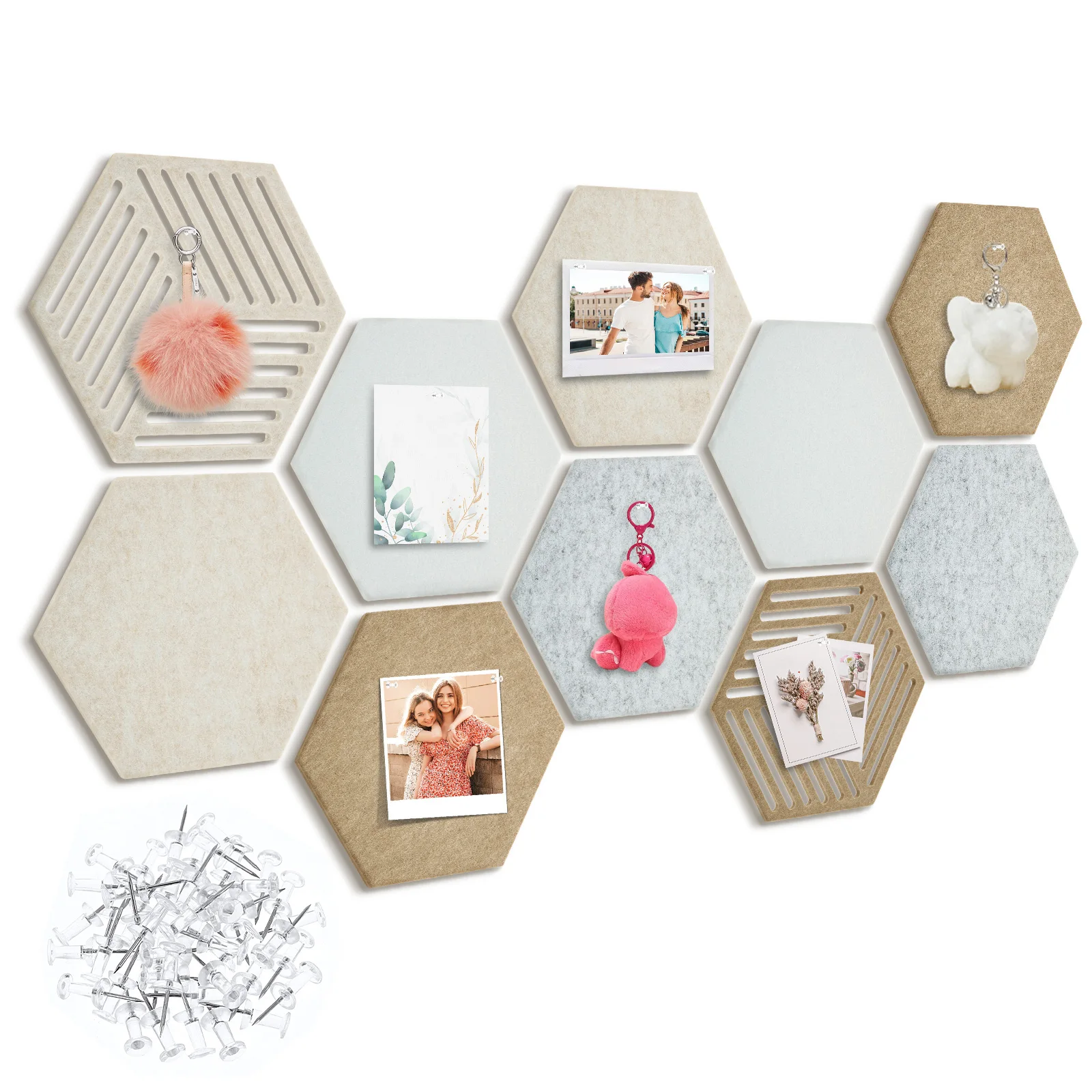 10/2Pcs Hexagon/Arched Felt Cork Bulletin Board Tiles for Home Office Wall Decor Adhesive Felt Pinboard for DIY Notes Photos