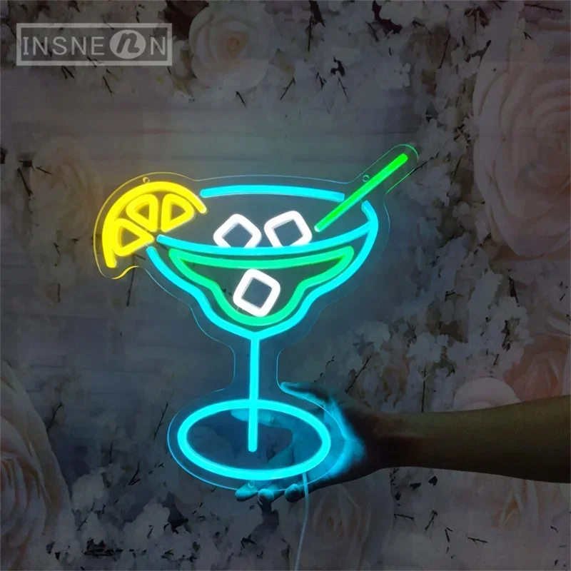 Cocktail Glass Neon Signs USB Acrylic LED Light For Bedroom Wall Decoration Bar Restaurant Nightclub Birthday Party Neon Signs