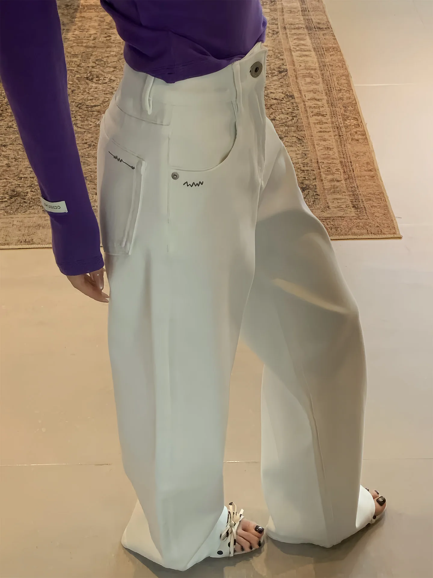 

Vintage White Jeans Women's Spring Autumn High Waist Straight Leg High Elastici Meat Covering Floor Length Versatile Jeans