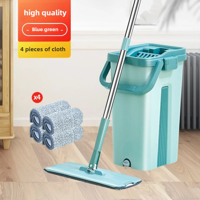 Flat Squeeze Mop Hands Free Wringing Microfiber Pad with Bucket for Hardwood Laminate Floor Window Wet Dry Washable Cleaning Set
