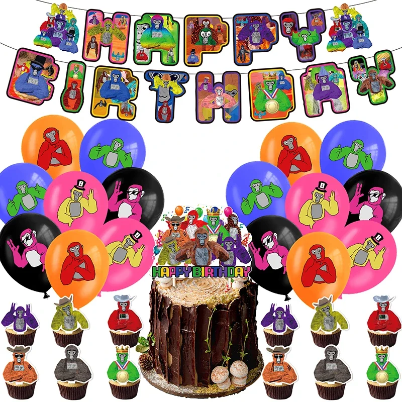 Gorilla Tag Theme Birthday Party Decoration Balloon Banner Backdrop Cake Topper Party Supplies Baby Shower