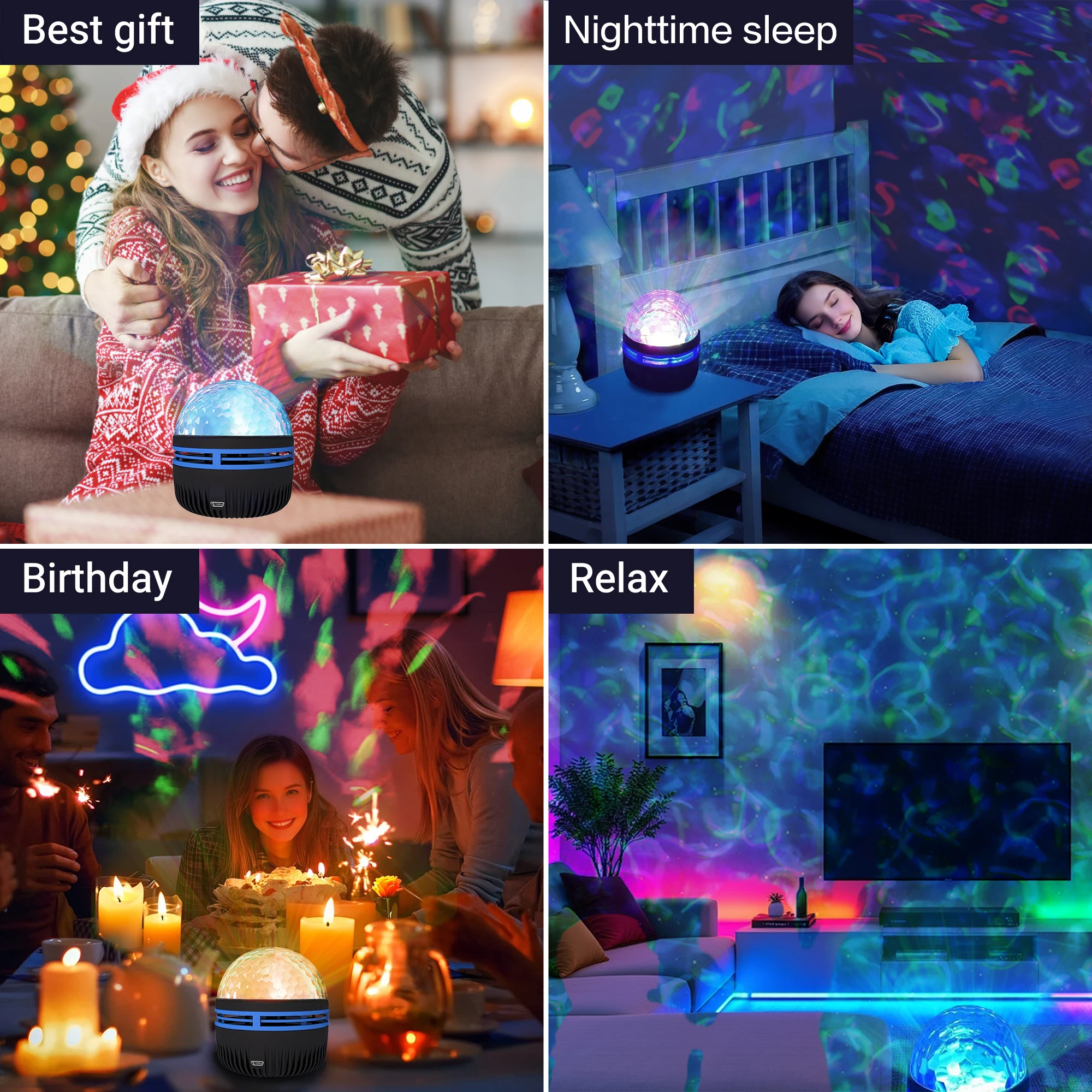 RGB Color Changing Water Wave Projection Lamp USB Powered 5V Remote Control Auto Flowing Sound Sensor Night Light For Festival Room Decoration view 8